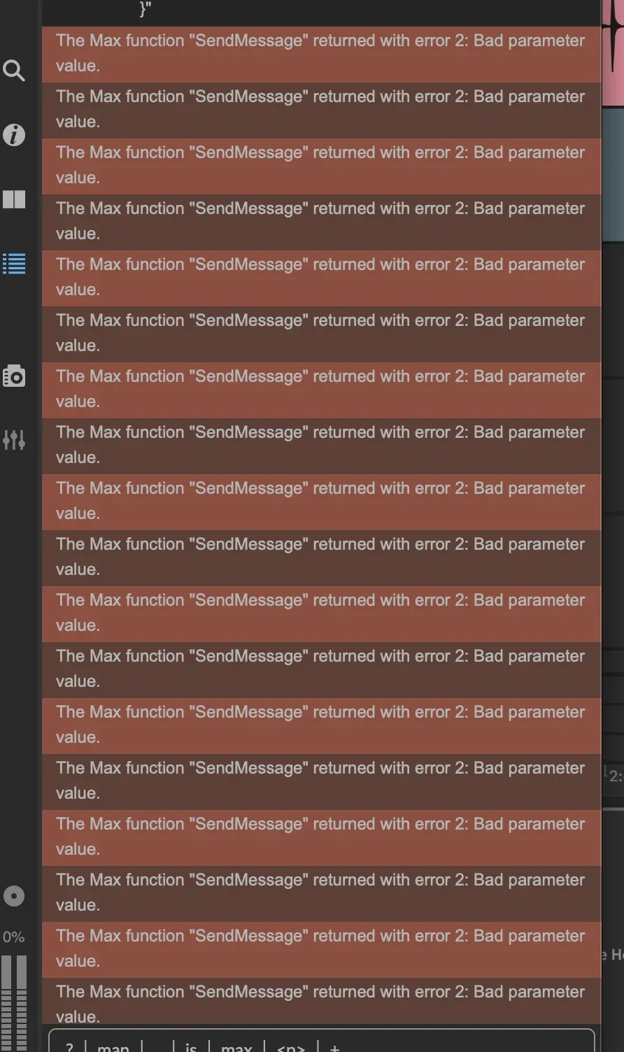 SendMessage error in Max Console