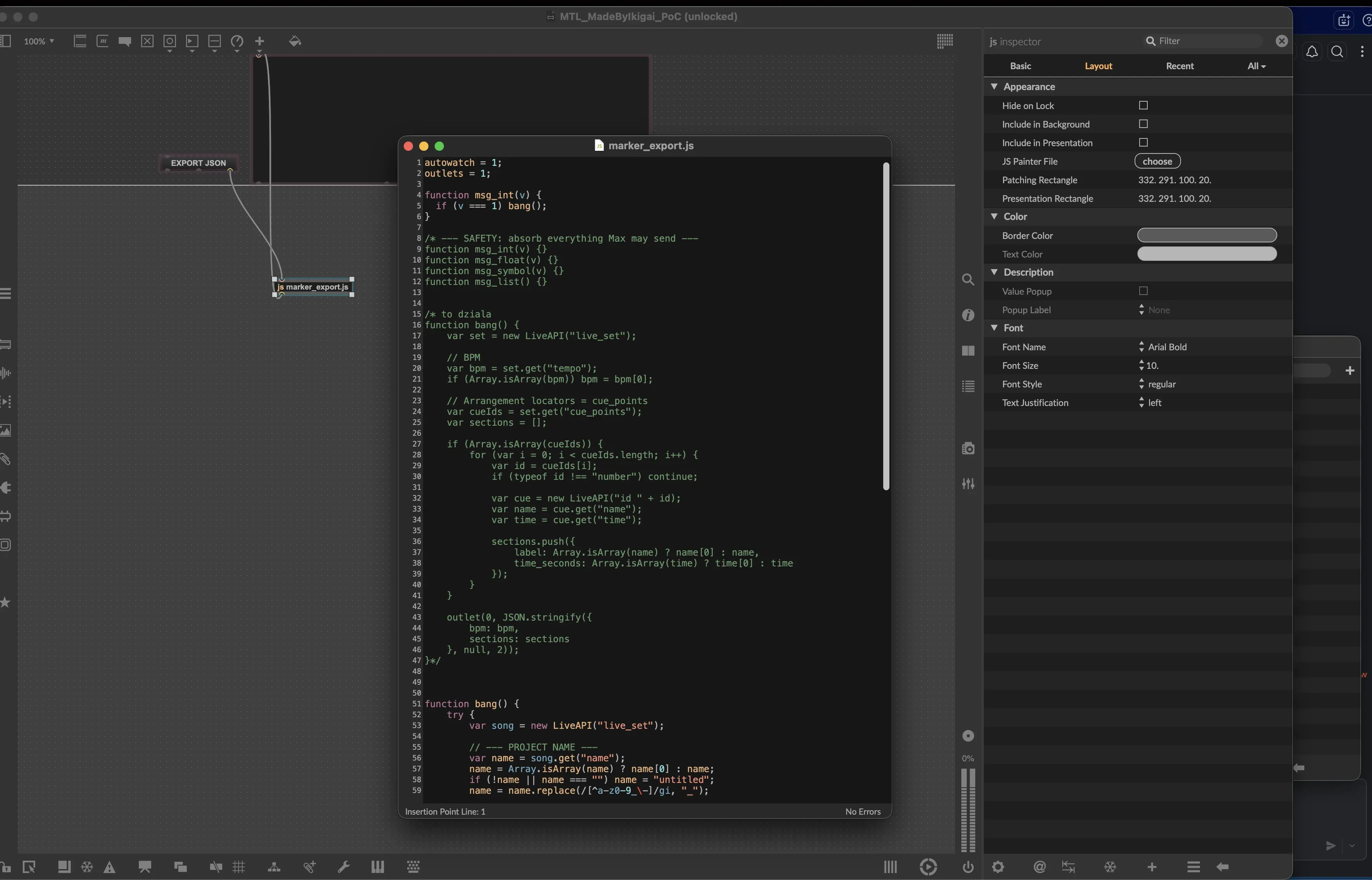 Max for Live patcher with JavaScript code