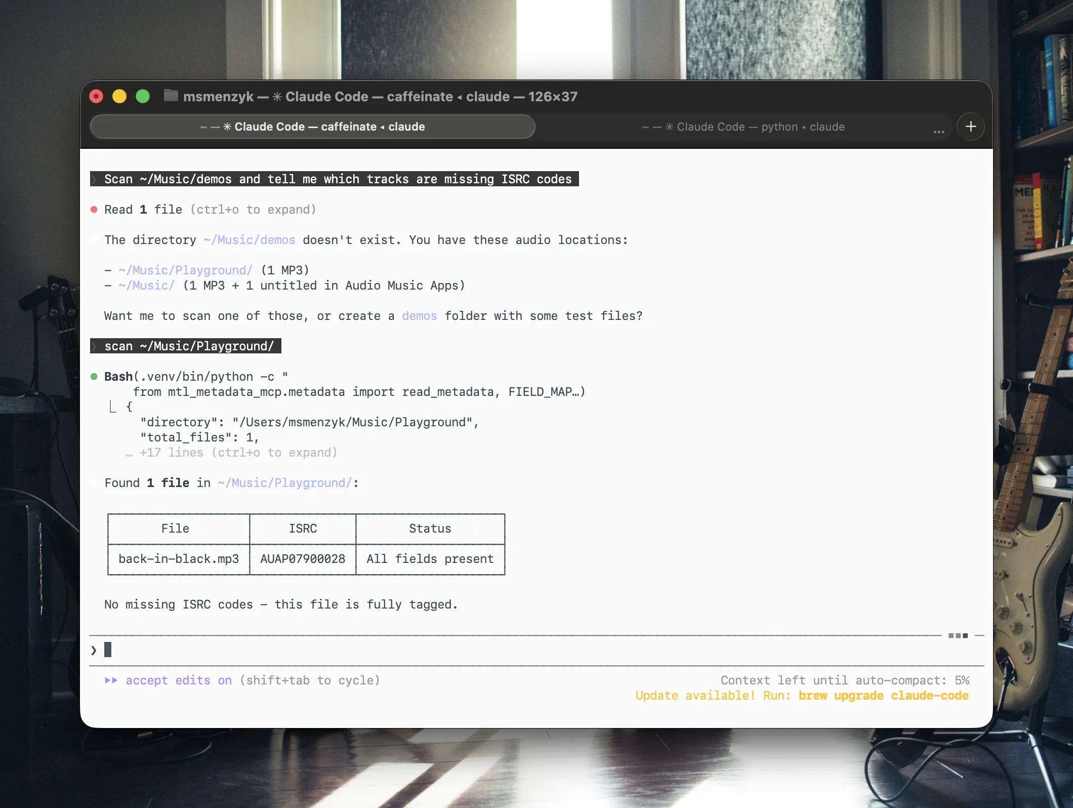 Scanning a music library in Claude Code