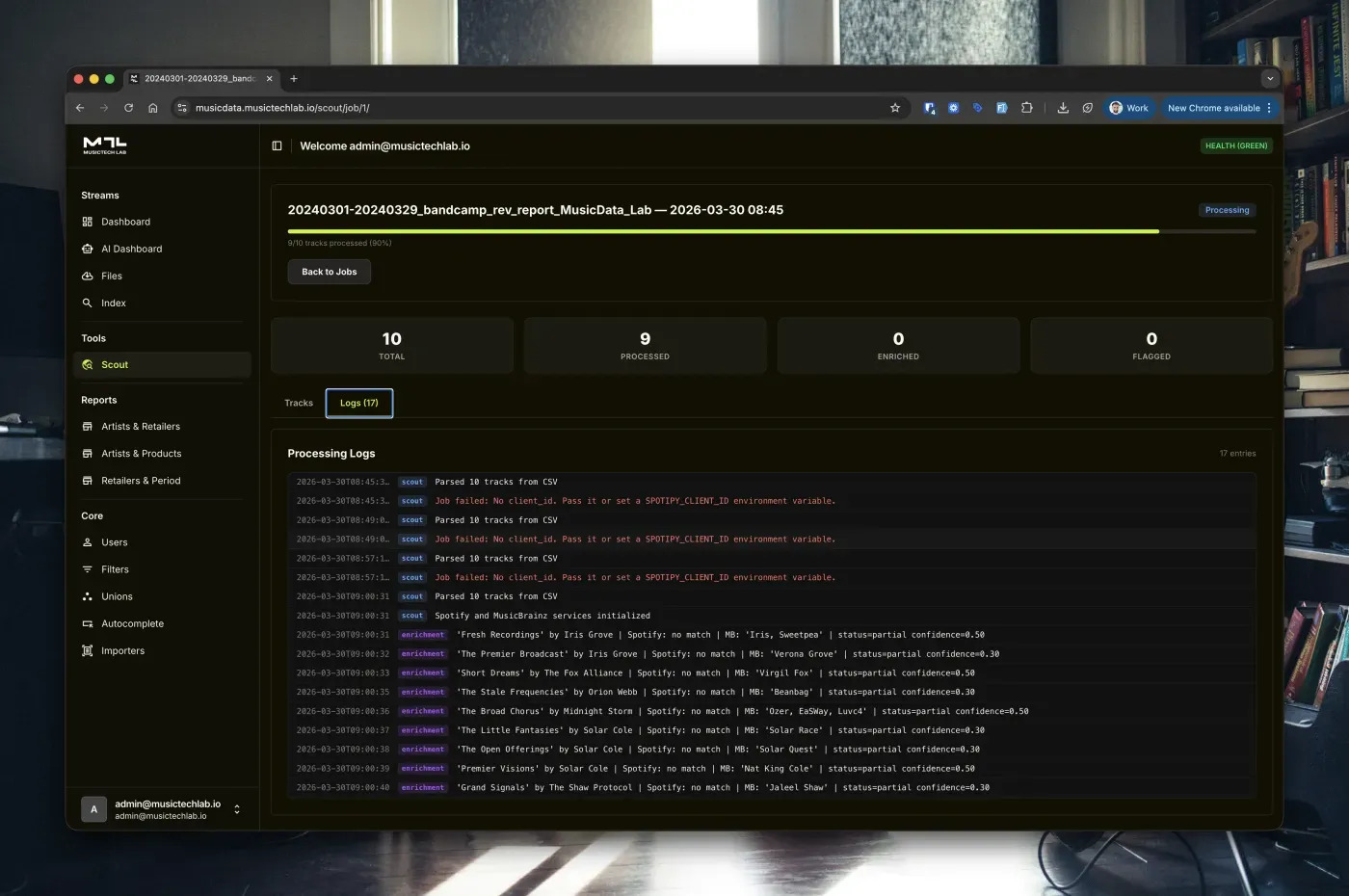 Live streaming logs during enrichment