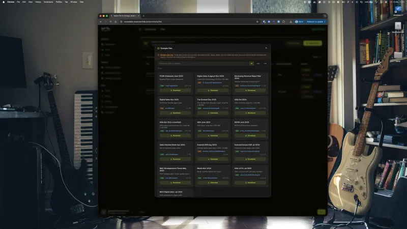 Example files - sample distributor reports for testing imports and demos