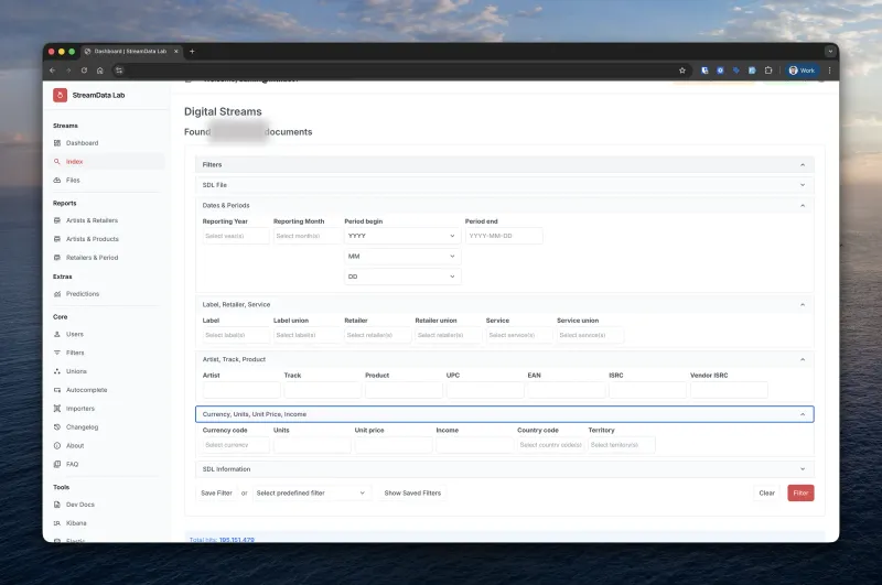 Advanced filters - querying across all 20 standard fields with full-text search