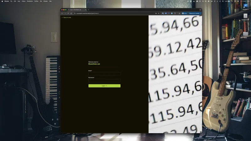 MusicData Lab - login page with CherryRed Records branding