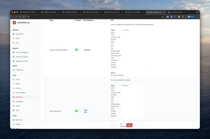 Adapter configuration — field mapping between distributor columns and the universal schema